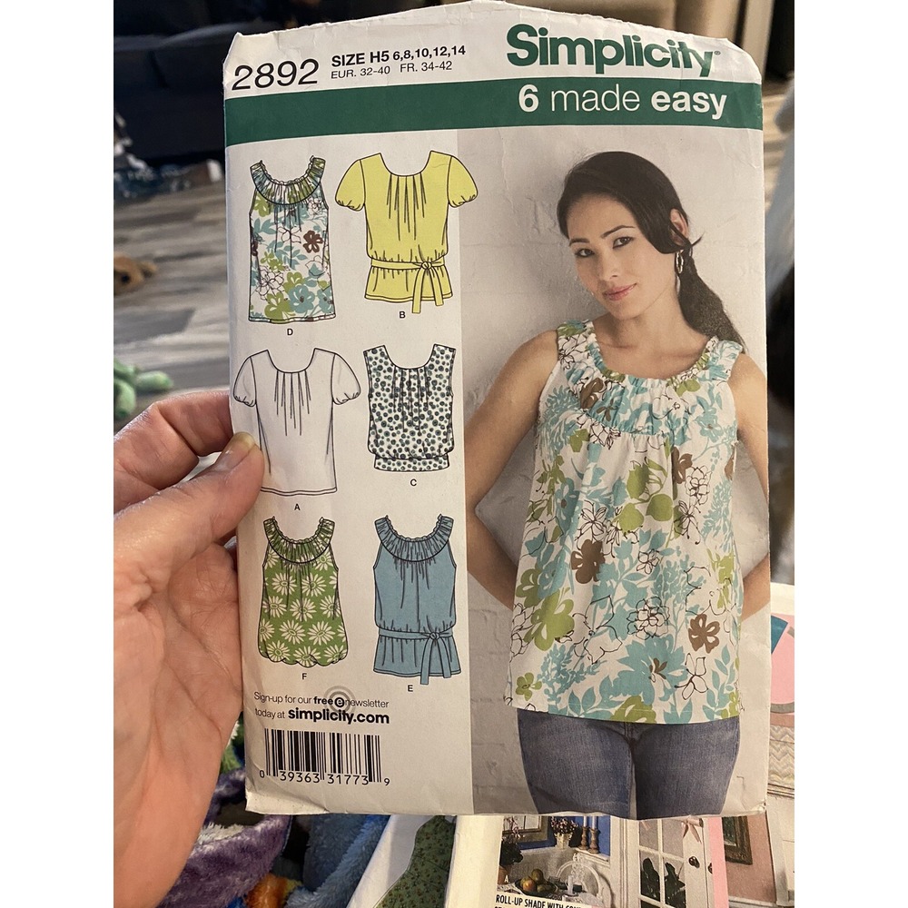 Simplicity 2892 EASY Summer Tops w Pleated Yoke Neckline, Tie Belt Sz 6-14 UNCUT